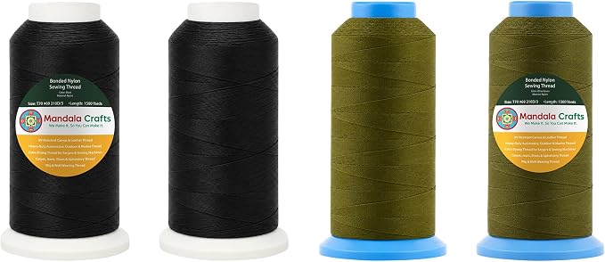 Mandala Crafts SZ 69 210D T70 Black Olive Green Bonded Nylon Thread 6000YDs