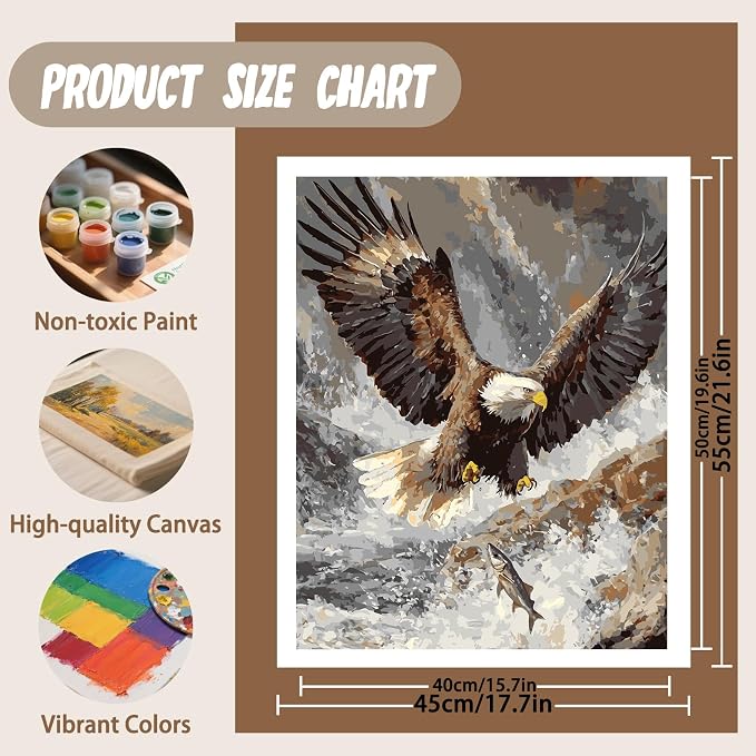 XTCIXAL Paint by Numbers Kit for Adults, Eagle, 16X20 Inch | DIY Paint by Number for Adults Beginner, High-Definition Color Canvas, Stress Relief, Home Wall Decor, Gifts, Unframed