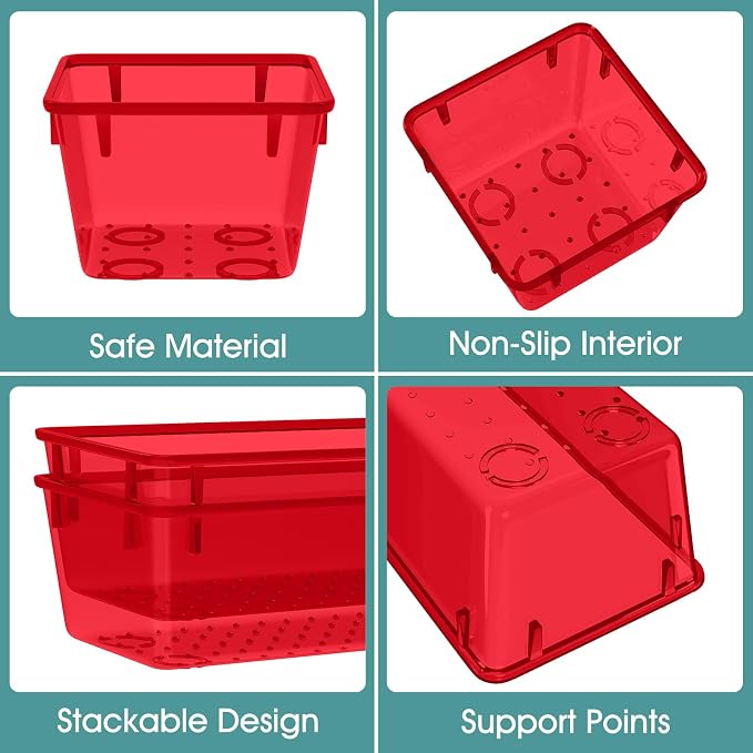 25 PCS Plastic Drawer Organizer Set, Makeup Organizers and Storage Bins | 4 Sizes Desk Drawer Divider Organizers and Storage Bins for Jewelry, Gadgets for Kitchen, Bedroom, Bathroom, Office, Red