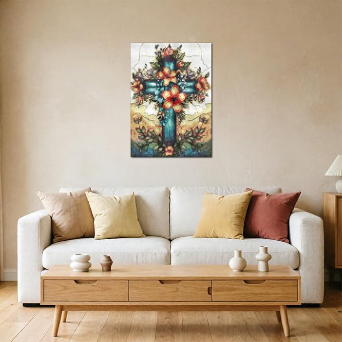 DOTSOPS 5D Religious Theme Diamond Painting Kits for Adults 11.8 x 15.7 in | Cross Diamond Art Kits,Crafts DIY Round Full Drill Painting,Gem Art for Beginner Home Wall Decor Gift