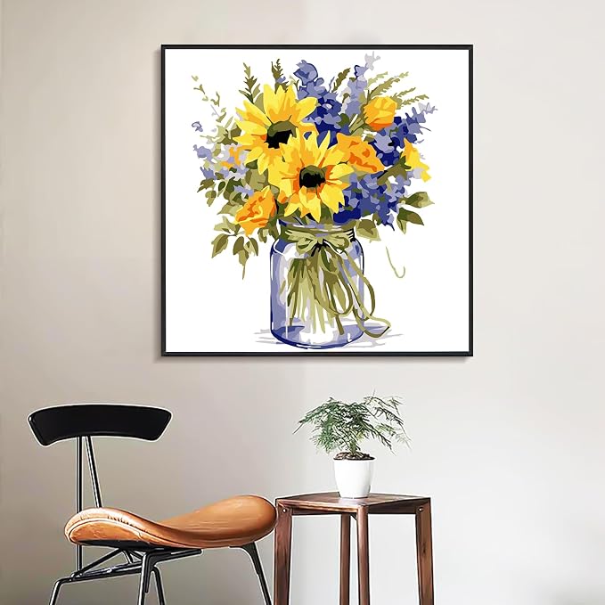 Yezavesu Flower Framed Paint by Numbers Kit for Adults Beginner & Kids Ages 8-12, Flowers Paint by Number Without Easel, DIY Adult Paint by Numbers Sunflower for Home Wall Decor Gift 10x 10 inch | With Frame Canvas 10x10 IN, Without Easel, DIY Acrylic ...
