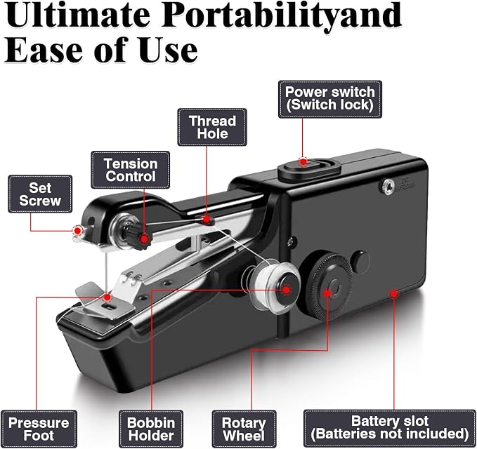 Handheld Sewing Machine, Mini Portable Sewing Machine for Beginners Adults, Electric Fast Stitching, for Home,Travel, Clothes, Fabrics, DIY Crafts, Repairs