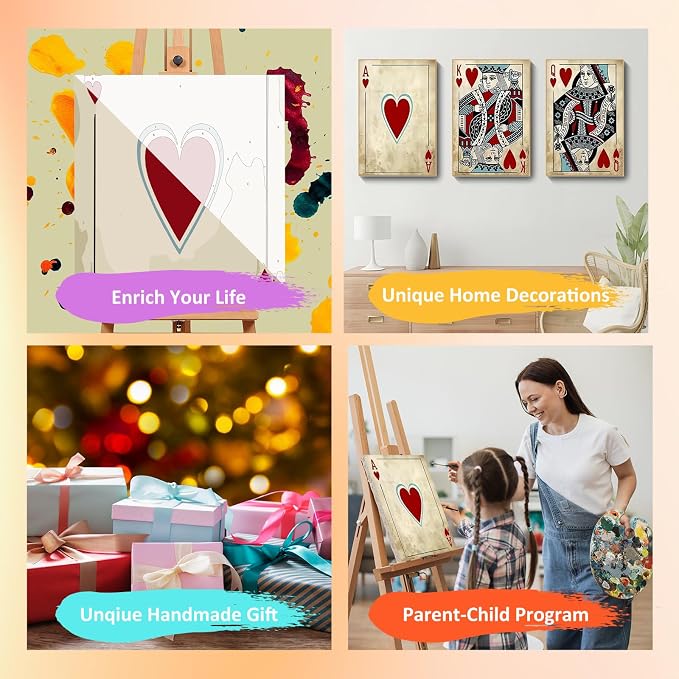 Mandun Poker Paint by Numbers Kit for Adults, 3 Pack, 7.8x11.8 inch | DIY Painting Kits Crafts for Adults, Relieve Stress, Frame Canvas, Wooden Easel, Gift Box, Home Wall Decor