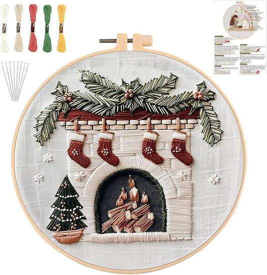 YOUDRN Christmas Embroidery Kits, Fireplaces Embroidery Kits for Adults