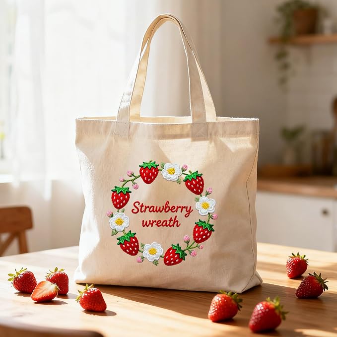 BEUNITONE 4 Set Strawberry Embroidery Kit for Adult Beginners 7.9"x7.9" DIY Stamped Needlepoint Kits with Pre-Printed Designs, Complete Handmade Embroidery Craft for Relaxing Hobby and Home Decor
