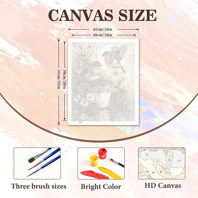 Cute Birds Paint by Number Adult, DIY Acrylic Painting Kits 16x20inch | Birds Canvas Paint by Numbers for Adults, Robin Painting by Numbers for Adults Perfect for Gifts and Home Decor