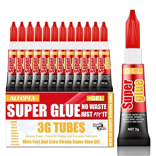 ALECPEA Super Glue Gel, 12 X 3g Tubes for Crafts, Models and Repairs