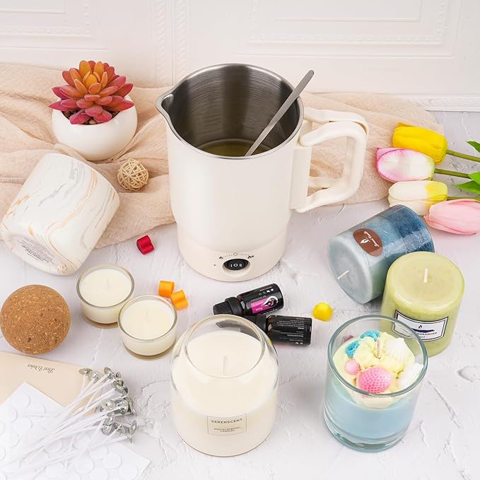AOTOIE Wax Melter Kit for Candle Making, Large Candle Melting Pot, DIY Candle Making Supplies for Woman, Included Candle Wicks, Wick Stickers, Centering Device, Stirring Spoon, Mothers Day Gifts