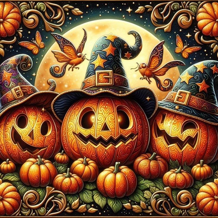 WNPOKN Halloween Pumpkin Diamond Art Kits for Adults 14 x 14inch