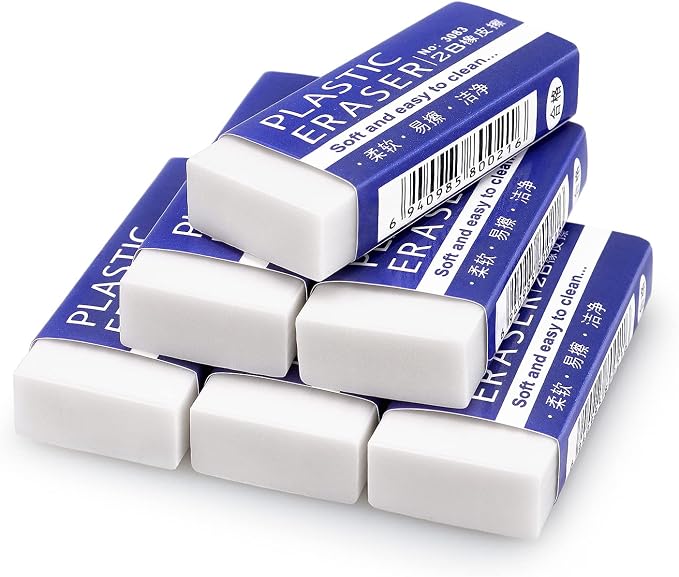 Tamaki Erasers, Large, White, 6 Pack | Erasers for School Office, Art Eraser for Drawing