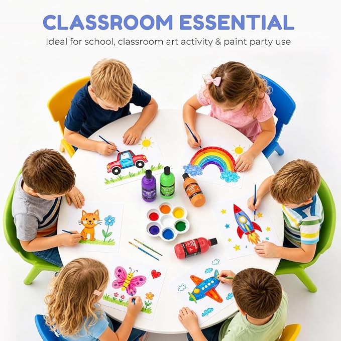 Nicpro 18 Colors Large Washable Paint Set for Kid (8.45oz), Tempera Paints | Classroom Must Haves, Acrylic Bulk Paint Supplies Non Toxic Paint for Art, Craft DIY, Poster & Finger Paint, School, Home