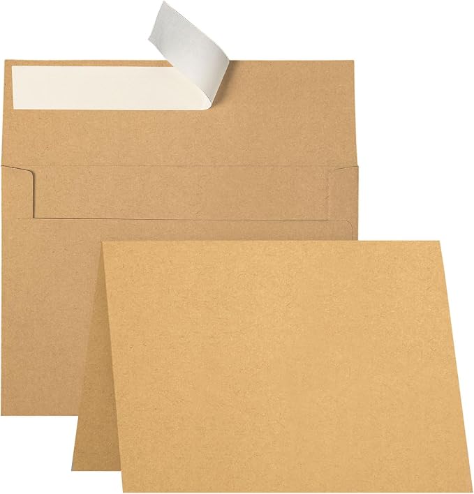 Goefun 100 Pack Brown Kraft Blank Cards and Envelopes 5x7