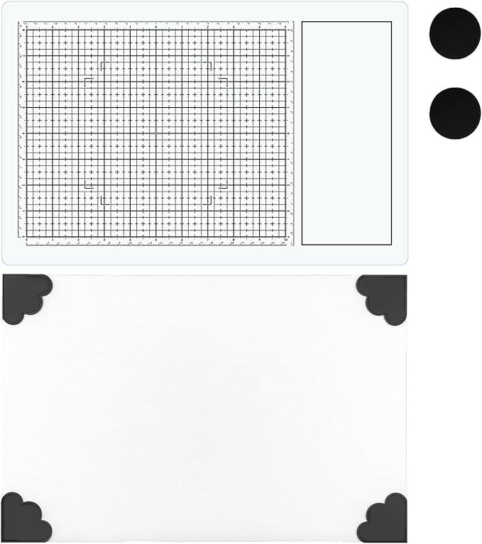 2PcsMagnetic Glass Craft Mat and Non-Stick Craft Mat Set Heat Resistant Glass Media Cutting Mat W/Magnets Gridlines and Measurements; for Stamping, Ink Blending, Stenciling Scrapbooking Craft Project