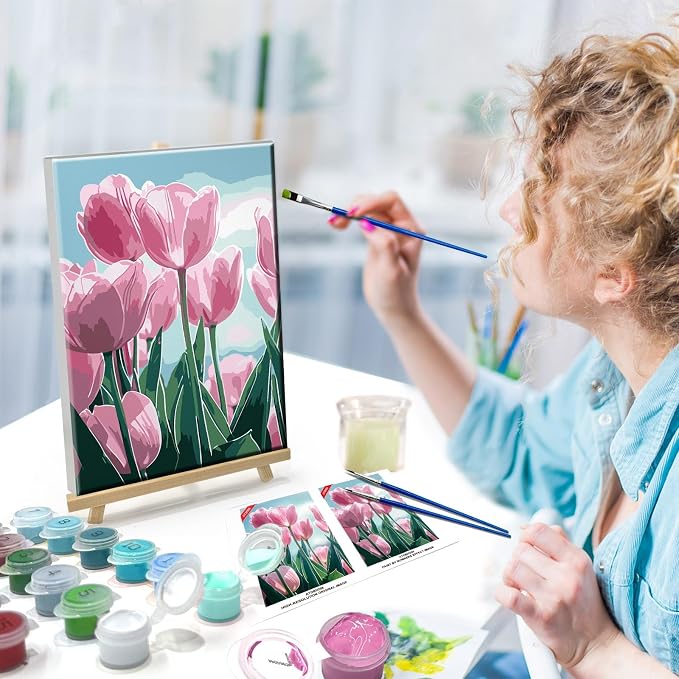 ATDMS Flowers Paint by Numbers Kit for Adults with Frame, 7.87x11.81 Inch