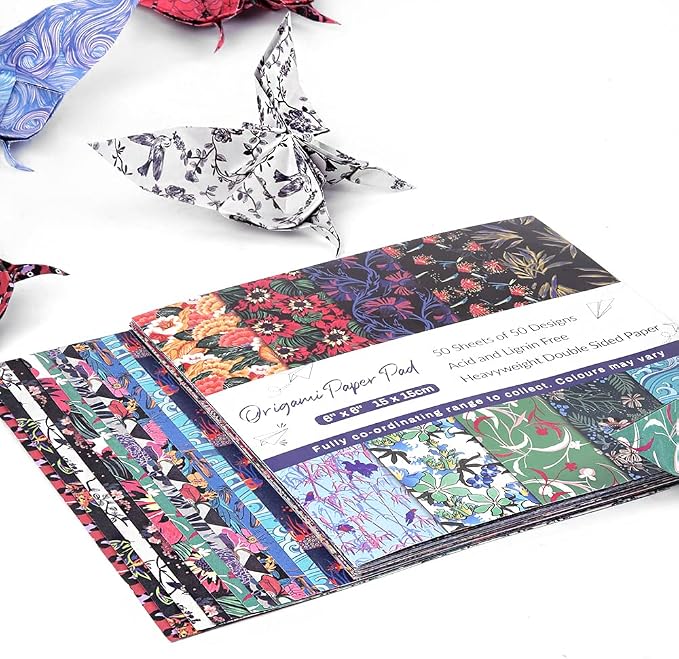 Origami Paper 50 Sheets,6-Inch Square Double Sided Colored Craft Paper | 70GSM Colorful Paper,50 Vivid Pattern Origami Kit,DIY Hand Crafts,Arts Creativity,Easy to Fold,No-Fading.Flowers