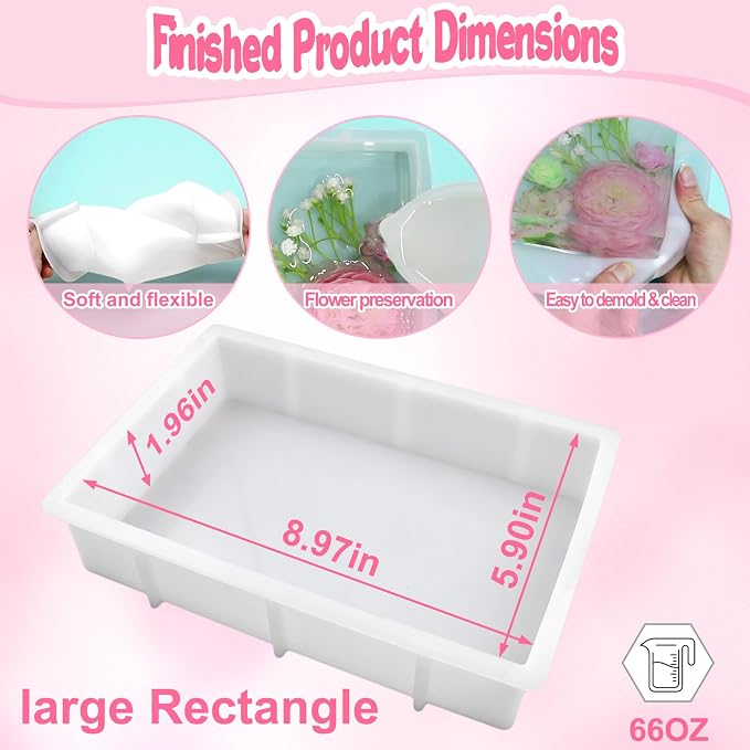 YOILES Resin Molds Silicone,Epoxy Resin Molds,Silicone Mold for Crafts | ﻿ Casting Craft Mold for Flower Preservation Bookends DIY Art(Rectangle)
