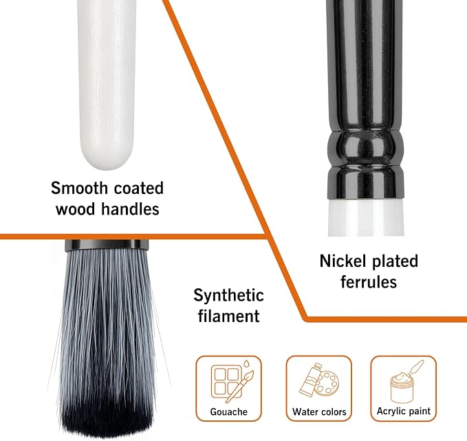 ROLLINGDOG 3PC Artist Paint Brush Set | Flat brush #10,,Filbert brush #6,Round brush #4