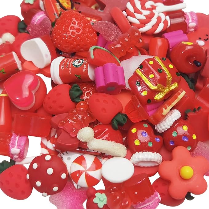 Chenkou Craft 50pcs Lots Mix Assort Christmas Red DIY Flatbacks Resin Flat Back Buttons Scrapbooking (Red)