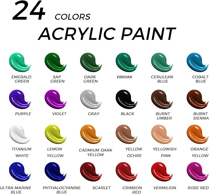 koseibal 24 Color Acrylic Paints Set with Tabletop Easel and Canvas Pad
