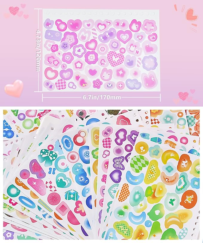 2300PCS Scrapbook Stickers Cute Butterfly Stars Heart Stickers Self Adhesive Korean Bows Ribbons Stickers Book for Kids Girls Boys Aesthetic Craft Scrapbooking Junk Journal Diary 50-Page