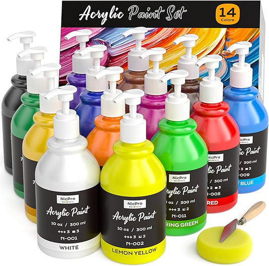 Nicpro Acrylic Paint Set for Adults, 14 Colors Large Bulk Acrylic Paints