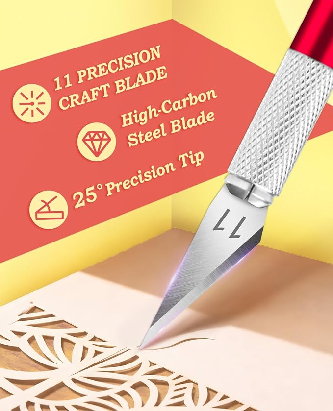 DIYSELF Hobby Knife Set with 10 Extra #11 Blades, 15cm Metal Ruler for Art | Hobby Knife Set for Model Making, Pottery, Paper & Vinyl Projects, Exacto Knife for Crafting, Artists & Hobbyists, Red
