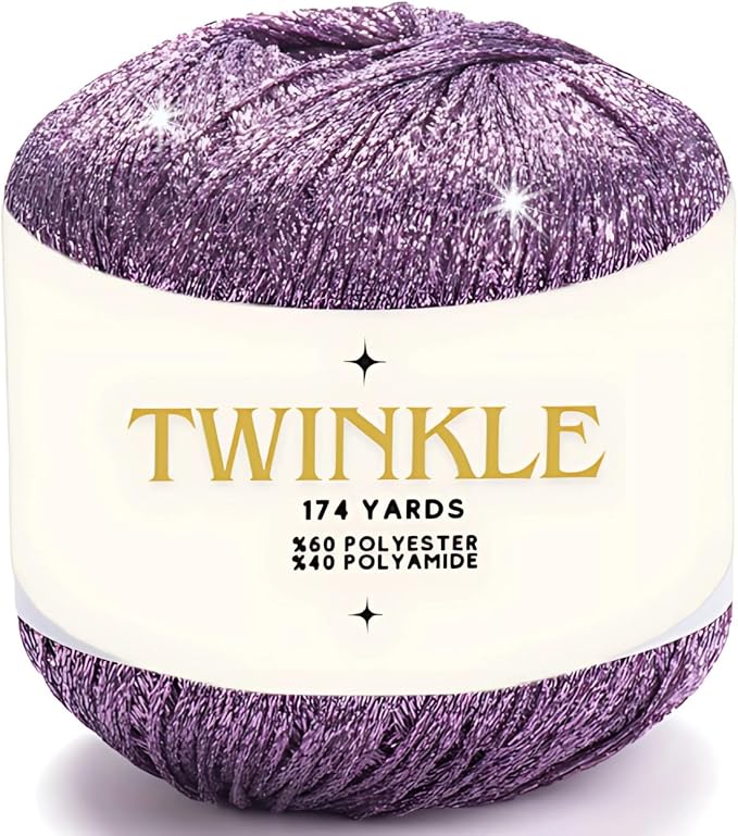 Twinkle Metallic Glitter Yarn Sparkle Fine 1 Light fingering weight worsted gold silver for Crochet Knitting, 25g 0.88oz, 175 yard Soft Craft Shawls Cardigans Bags Sparkly Lurex Silver 934