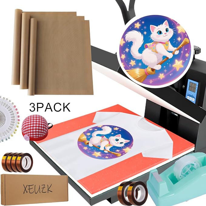 XEUZK Sublimation Shirts Tool Kits With 8 T Shirt rulers, 3Pack Teflon Sheet for Heat Press 12*16in, Heat Resistant Gloves With Silicone Bumps, 2 Rolls Heat Resistant Tape & Sublimation pencil (Blue)
