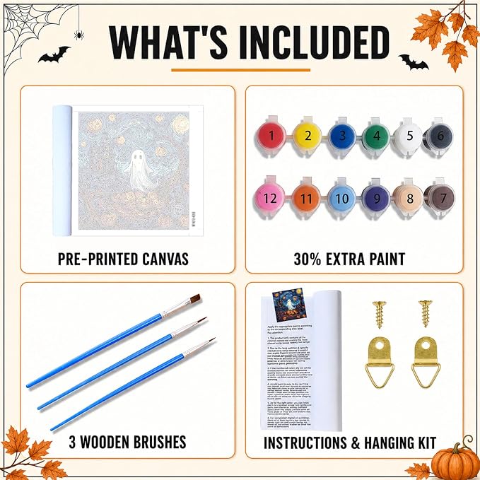 Mandun Halloween Ghost Paint by Numbers Kit for Adults, 16x16 inch | DIY Painting Kits Crafts for Adults, Relieve Stress, Frame Canvas, Wooden Easel, Gift Box, Home Wall Decor