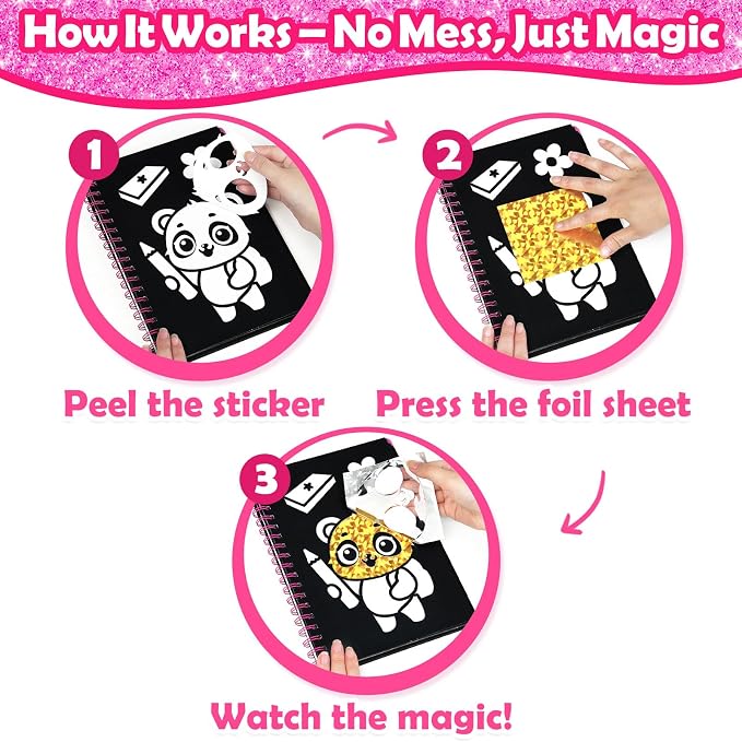 FUNNYB&G Foil Art Craft Kit for Kids, Sparkly Birthday Gift Toy for Girls | No Mess, Kids Ages 4-10 Create Sparkling Artwork, A Creative Gift for Birthdays, Holidays, Travel Activities,Screen-Free Fun
