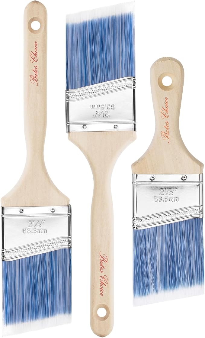 Bates- Angle Paint Brushes for Walls and Trim, 2.5 Inch, 3 Pack, Treated Wood Handle, Stainless Steel Ferrule, Wall Paint Brushes