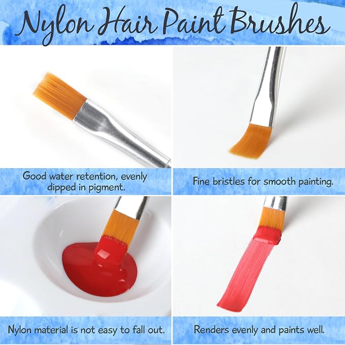 Halobios Paint Brushes Set for Acrylic Painting, 100 Pcs Flat Art Painting Brushes Acrylic Paint Brush, Nylon Paint Brush for Kids Adults Oil Watercolor Rock Painting Body Face Nail Art