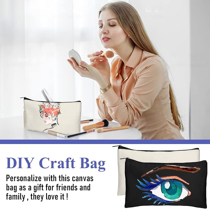 Legigo Blank Canvas Bags Zipper Pouch Makeup Bags Pencil Pouch Bulk | Multi-Purpose, Sturdy Canvas Pouch with Zipper, Cosmetic Travel Toiletry Bag for DIY Crafts, Gifts & Storage, 8.3 x 5 Inch