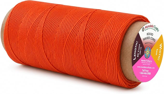 Mandala Crafts 50M 1mm Burnt Orange Round Waxed Thread for Leather Sewing