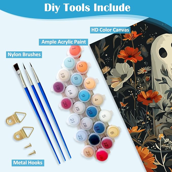 LKHMVCA Halloween Ghost Daisy Flower Paint by Number Kits for Adults, DIY Paint by Numbers Kits for Adults Beginners Without Frame, Acrylic Paint Canvas Painting Kits Art for Home Decor 16x20 Inch