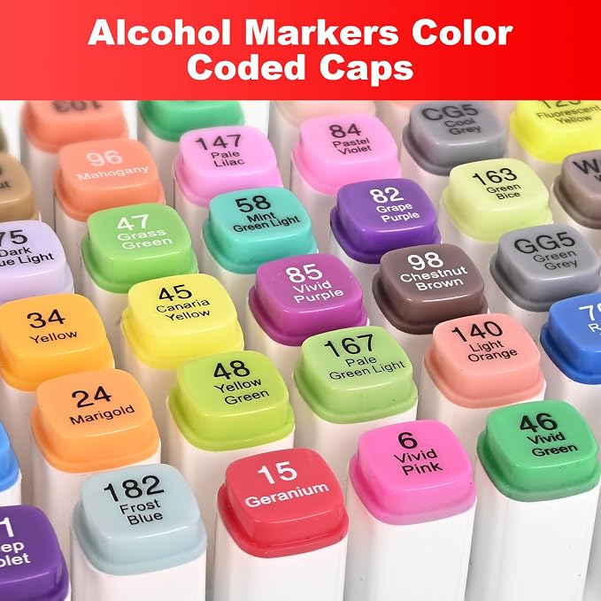 Hnncugty Alcohol Markers - Case & Holders 100 Colors Dual Tips Art Markers