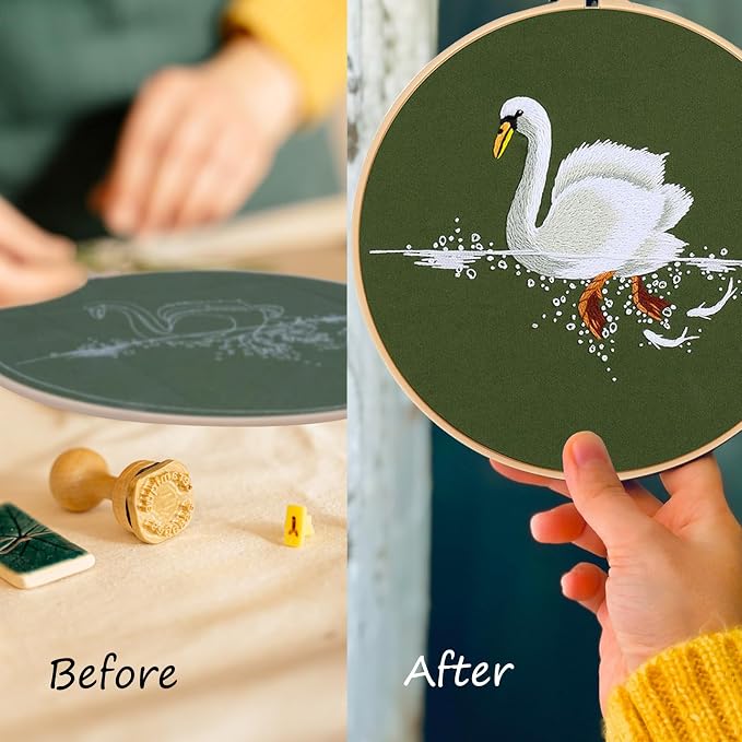 COCOMOX Embroidery Kit for Beginners, Hand Embroidery Stiches Practice Kit | 4 Differernt Animal Pattern, Hand Craft DIY Gift for Adults