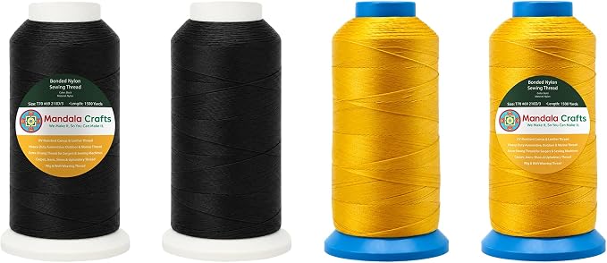 Mandala Crafts Size 69 210D T70 Black Gold Bonded Nylon Thread, 6000 YDs