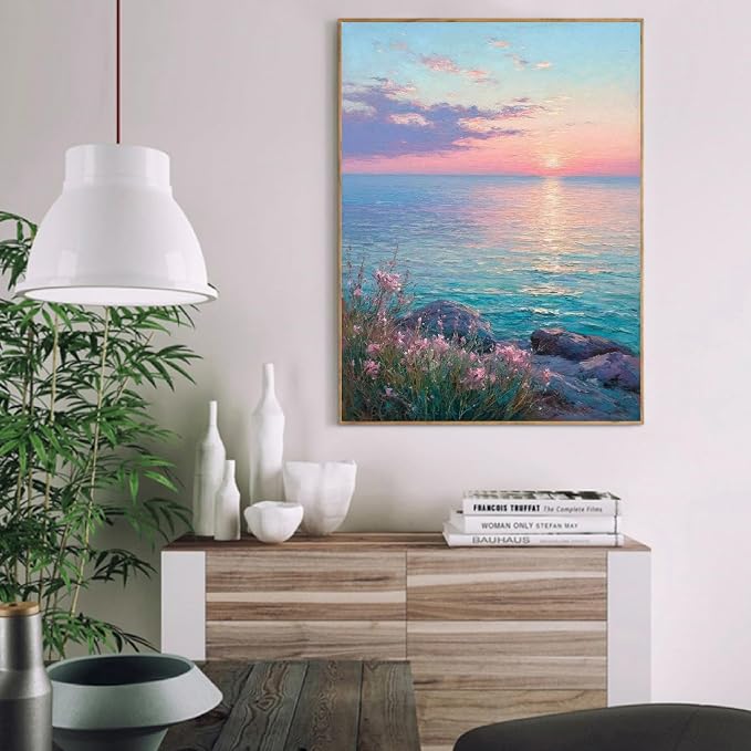Mrnsiet Paint by Number for Adults Beginners, Easy Lake Paint by Numbers Kits on Canvas, Sunset Oil Painting Kits Adults' Paint-by-Number Kits for Home Wall Decor 16x20 Inch