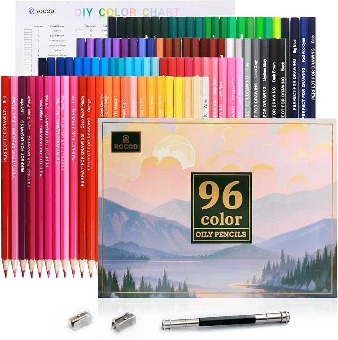 96 Colored Pencils for Adult Coloring Books, Drawing Coloring Pencils for kids, Soft Core Colored Pencil with Sharpener for Coloring, Drawing, Sketching