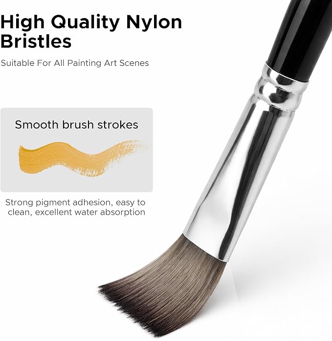 Bougimal 33 Pcs Paint Brush Set, No-Shedding Artist Paint Brushes | Paint Brush Kit with Flat Round Filbert Fan Angle Detail Brush for Acrylic, Oil, Watercolor, for Artists & Beginners (Black)
