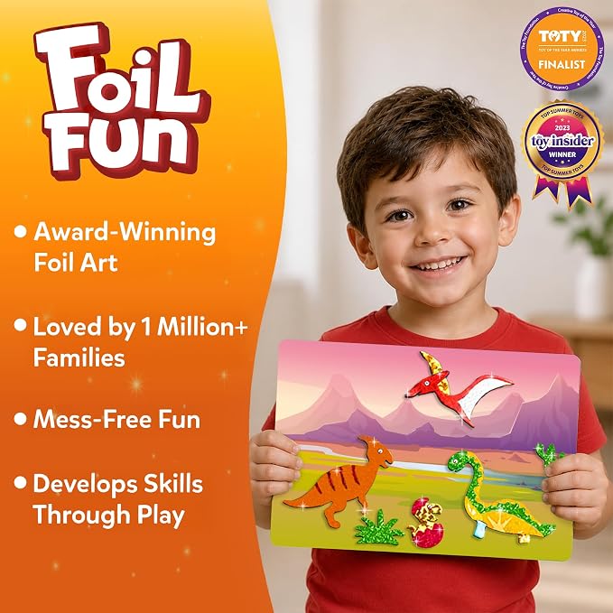 Skillmatics Foil Fun Dinosaurs, Foil Art Activity, Gift for Boys & Girls | Travel Toys, Sticker Craft Kit, Fine Motor Skills, DIY Mess-Free Art, Screen-Free, Gifts for Kids Ages 4, 5, 6, 7, 8, 9