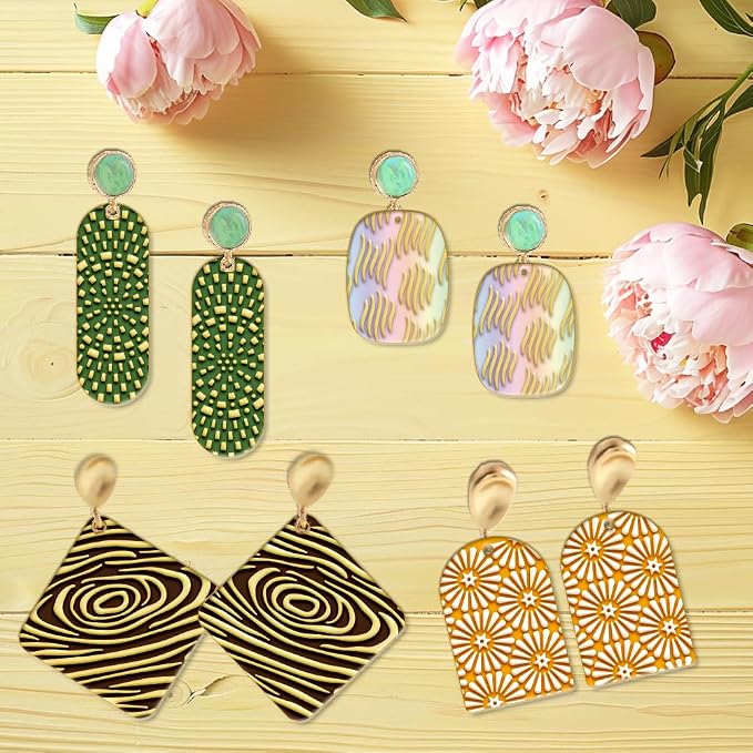 10PCS Polymer Clay Texture Sheets Boho Flower & Nature Texture Mixed Mat for Using with Clay Cutters Pottery Earrings Jewelry DIY Making