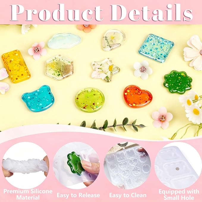 Keychain Silicone Mold, Keychain Resin Mold with Key Ring Accessory, Epoxy Resin Jewelry Molds for DIY Keychains, Necklace, Pendant