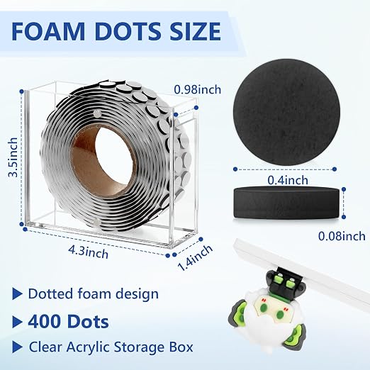 400 PCS 2mm Double Sided Foam Dots with Acrylic Box 0.4" Foam Round Dots 3D Craft Foam Tape Dual Adhesive Foam Mounts Foam Pop Dots for Art Crafts DIY(Black with Box,0.4" Diameter,2mm Thick)