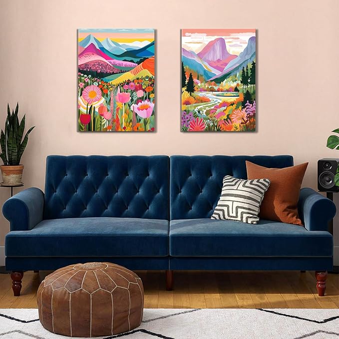2 Pack Paint by Numbers Kit for Adults Beginners - 12x16 Inch DIY Painting with Numbers for Adults Mountains Kits on Canvas,Wander Painting by Number (Without Frame)