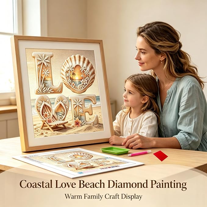 Beach LOVE Diamond Painting Kit for Adults,Coastal Sunset Diamond Art Kits | DIY Full Round Drill Gem Painting Seaside Scenery Paint by Diamonds Relaxing Craft for Home Wall Decor 13.7x13.7In