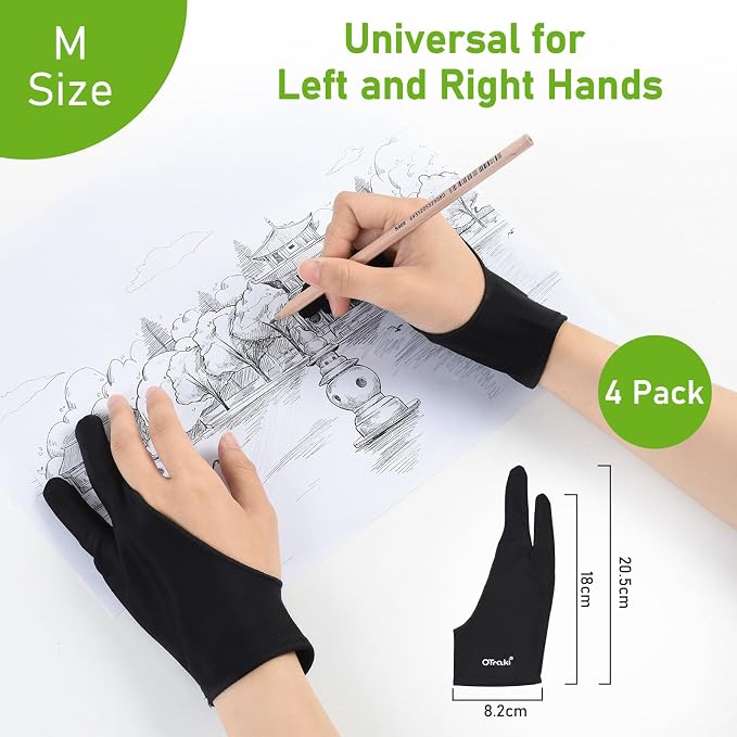 OTraki 4 Pack Artist Drawing Gloves for Digital Tablet Paper Sketching