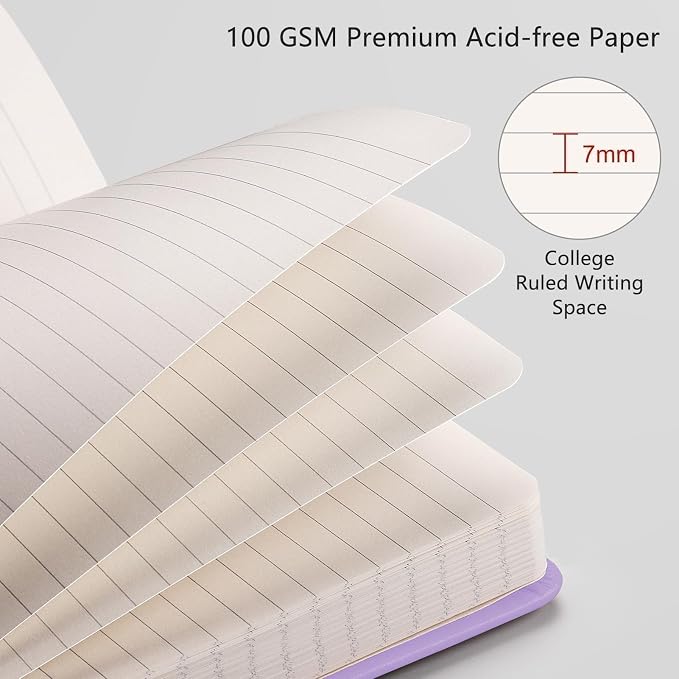 RETTACY Lined Journal Notebook, 192 Numbered Pages, A5 Size (5.7'' x 8.3'') | Leather Hardcover, 100 GSM Thick Paper, for Men & Women, Journaling, Writing, Work & Office (Purple)