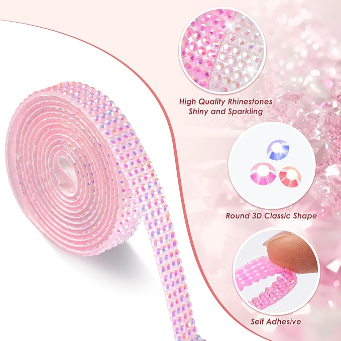 Rhinestone Ribbon Self Adhesive Crystal Rhinestones, 9-Rolls Bedazzling Strips, 9-Yard Rhinestone Strips for DIY Craft, Rhinestones Tape Self Adhesive